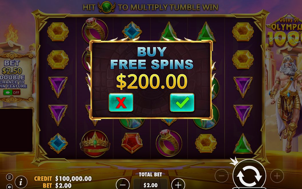 Bonusskärm med Zeus Scatter som startar Free Spins