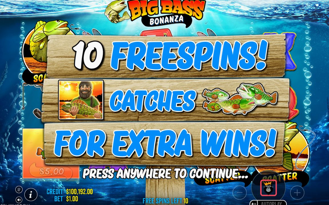 Free Spins-läge, där Fisherman Wild syns på alla rullar